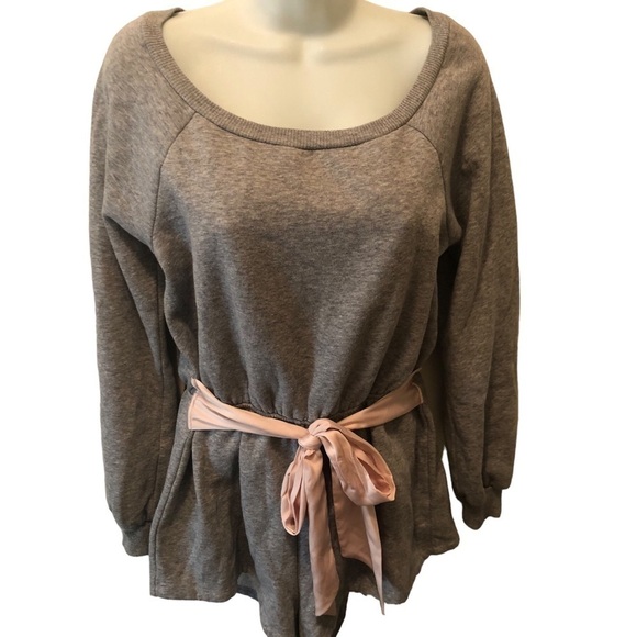 Victoria’s Secret Slouchy Romper Gray Sz. S Fleece Lined Ribbon Belted Lounge - Picture 1 of 7